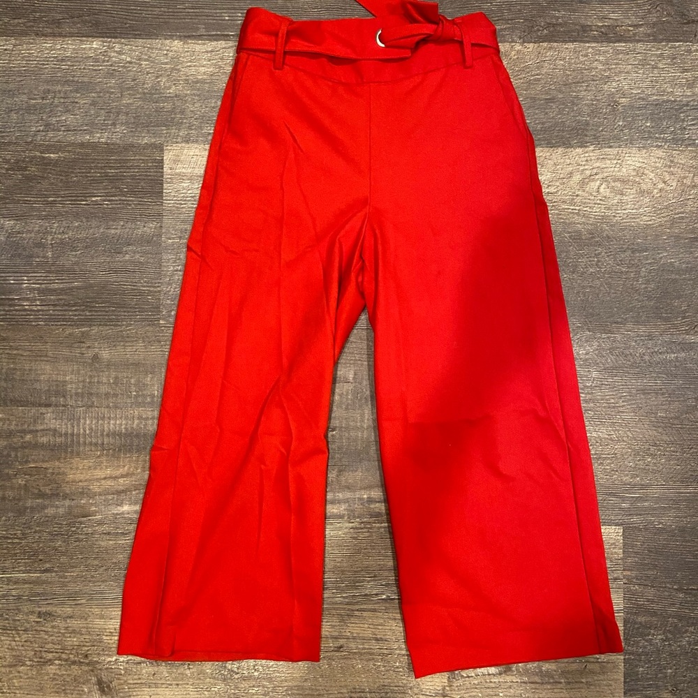 Zara Trafaluc Flowing Red Trousers Tie Waist